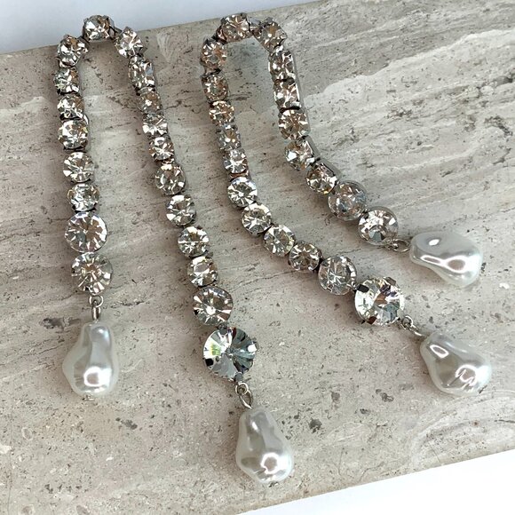 New ~ Zara Rhinestone & Pearl Dangle Earrings - Picture 8 of 9